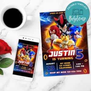 Sonic 3 Birthday Invitation Customizable Template to Print at Home Instant Download