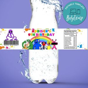 Rainbow Friends Roblox Birthday Water Bottle Label Template to Print at Home Instant Download