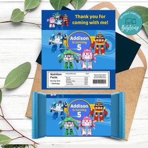 Robocar Poli Candy bar Label Customizable Template Instant Download
