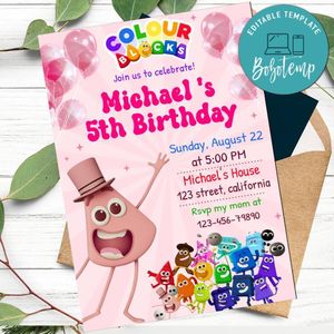 Colourblocks Birthday Invitation Customizable Template to Print at Home Instant Download