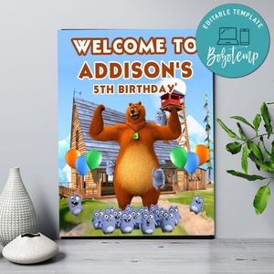 Grizzy And The Lemmings Birthday Welcome Sign Digital File Printable Instant Download
