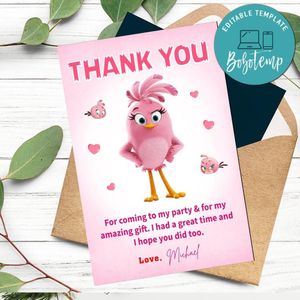 Stella Angry Birds Thank You Card Customizable Template To Print At Home Instant Download