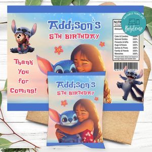 Lilo and stitch 2025 Birthday Chip Bag Label Customizable Instant Download