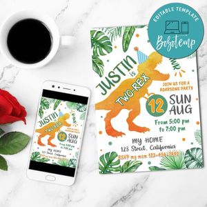 Two rex Birthday Invitation Customizable Template to Print at Home Instant Download