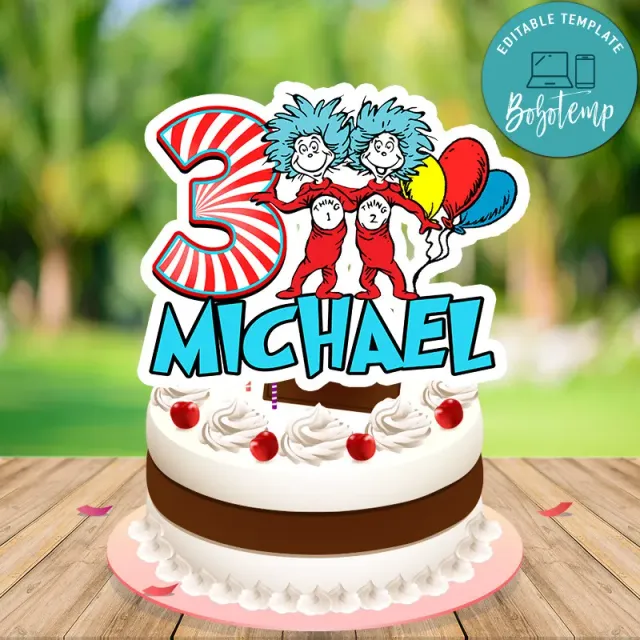 Thing 1 thing 2 Birthday Cake Topper Template Printable | Bobotemp