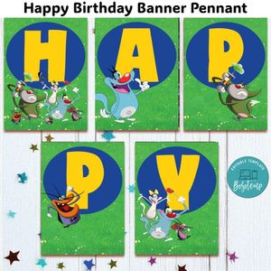 Oggy Banner Pennant Digital File Template Instant Download