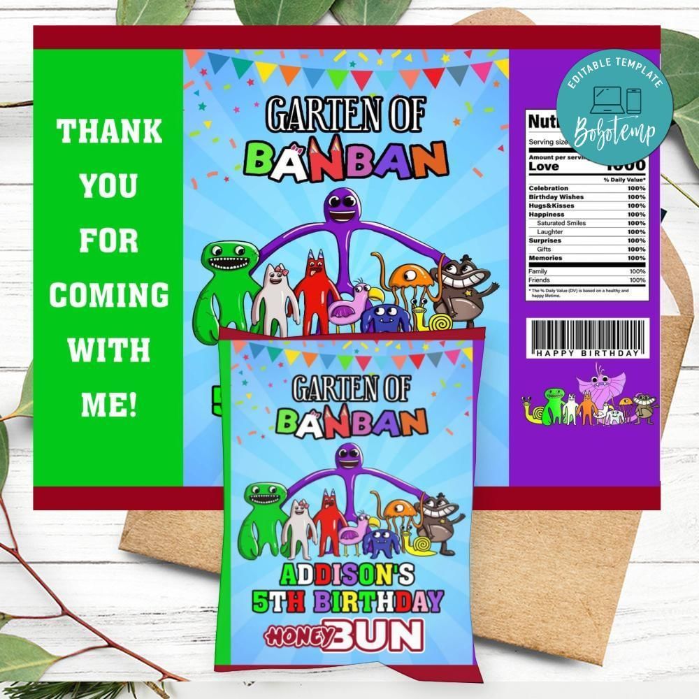 Garten Of Banban Birthday Honey Buns Snack Bag Label Customizable Instant Download