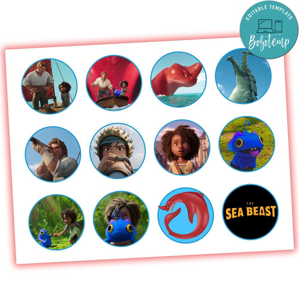 Sea Beast Cupcake Toppers Template Printable DIY | Bobotemp