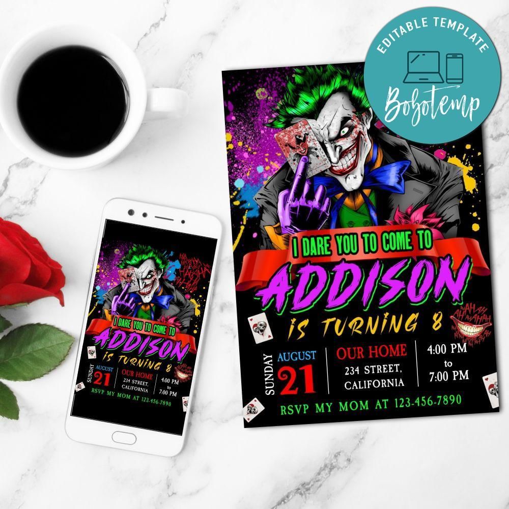 Joker Mobile Invite Customizable Template Instant Download