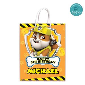 Rubble Paw Patrol Gift Bag Label Template Printable Instant Download
