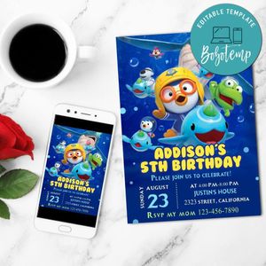 Pororo Invitation Customizable Template to Print at Home Instant Download