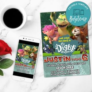 Digby Dragon Mobile Invite Customizable Template Instant Download