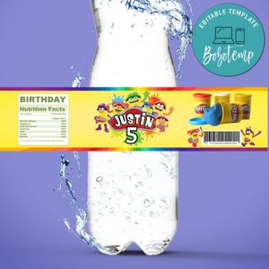 Play Doh Birthday Water Bottle Label Template to Print at Home Instant Download