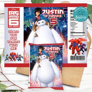Big hero 6 Birthday Chip Bag Digital File Printable Instant Download