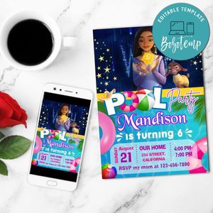 Wish Disney Pool Party Mobile Invite Customizable Template Instant Download