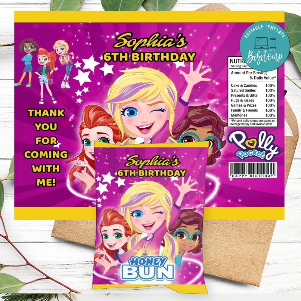 Polly Pocket Birthday Honey Buns Snack Bag Label Customizable Instant Download