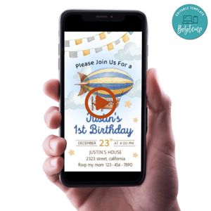 Blimp Video Birthday Invitation Digital Template Customizable Instant Download