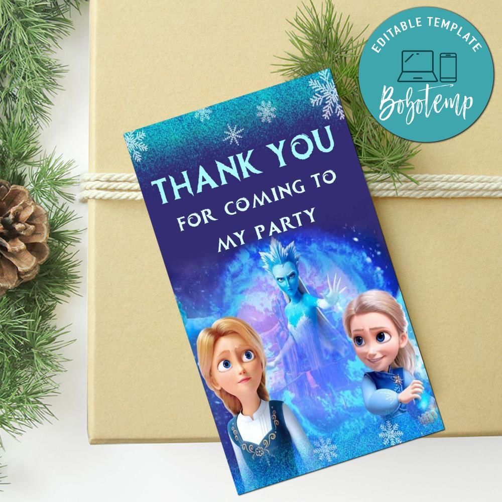 The Snow Queen And The Princess Thank You Tag Customizable Template To Print At Home Instant Download