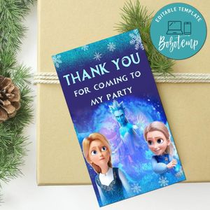 The Snow Queen And The Princess Thank You Tag Customizable Template To Print At Home Instant Download