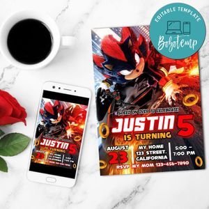 Shadow the hedgehog Birthday Invitation Customizable Template to Print at Home Instant Download