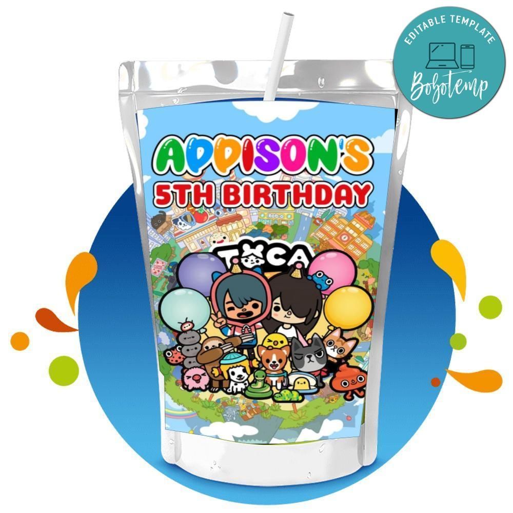 Toca Boca Capri Sun Birthday Labels Digital File Printable Instant Download
