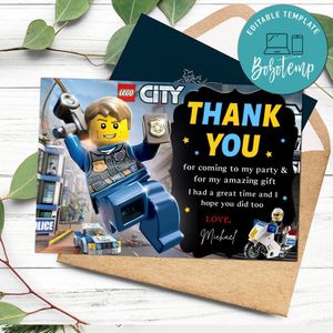 Lego City Thank You Card Customizable Template To Print At Home Instant Download