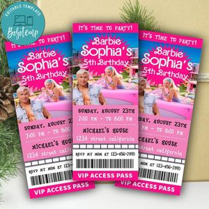 Barbie Movie Ticket Invitation Customizable Template Instant Download