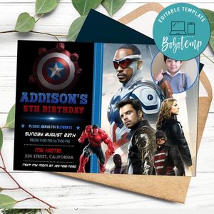 Captain America Brave New World Invitation with Photo Customizable Template to Print at Home Instant Download