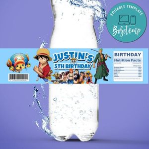 One piece Birthday Water Bottle Label Template to Print at Home Instant Download