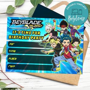 Beyblade fill in blank Invitation Customizable Template to Print at Home Instant Download