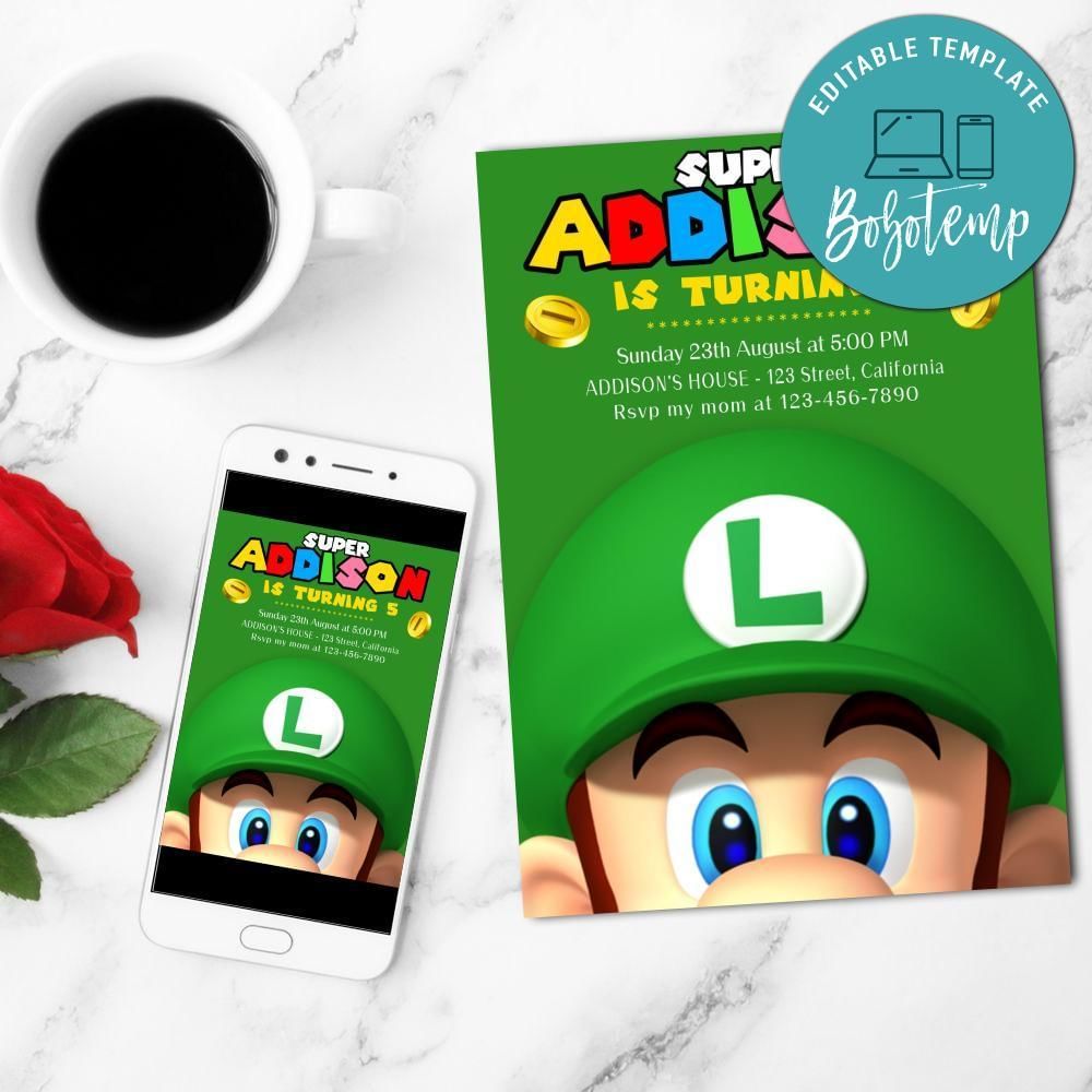 Luigi Invitation Customizable Template to Print at Home Instant Download