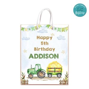 Tractor Gift Bag Label Template Printable Instant Download