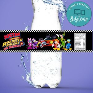 Mickey Roadster Racers Birthday Water Bottle Label Template to Print at Home Instant Download