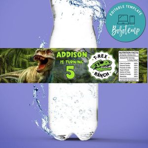 T-Rex Ranch Bottle Label Birthday Water Bottle Label Template to Print at Home Instant Download