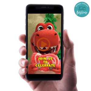 Little Dino School Birthday Video Invitation Digital Template Customizable Instant Download