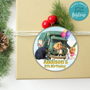 Trash Truck Circle Sticker Template Customizable to Print at Home Instant Download