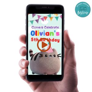 Cat Birthday Video Invitation Digital Template Customizable Instant Download
