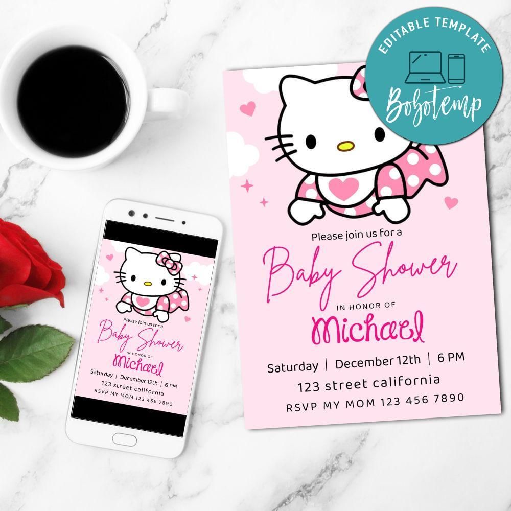 Hello Kitty Baby Shower Mobile Invite Customizable Template Instant Download