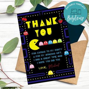 Pacman Thank You Card Customizable Template To Print At Home Instant Download