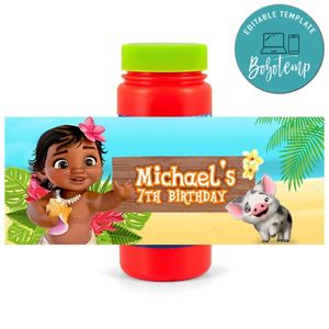 Baby moana Bubbles Wrapper Template to Print at Home Instant Download