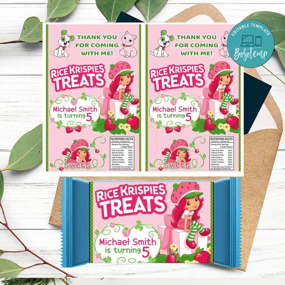 Strawberry Shortcake Rice Krispies Treats Template Printable DIY | Bobotemp