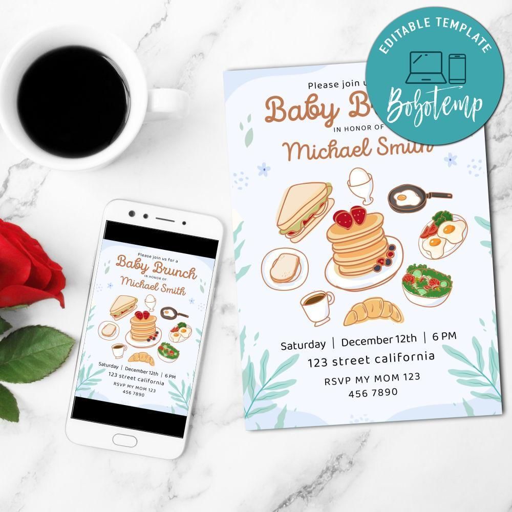 Brunch for a new grandson Invitation Customizable Template to Print at Home Instant Download