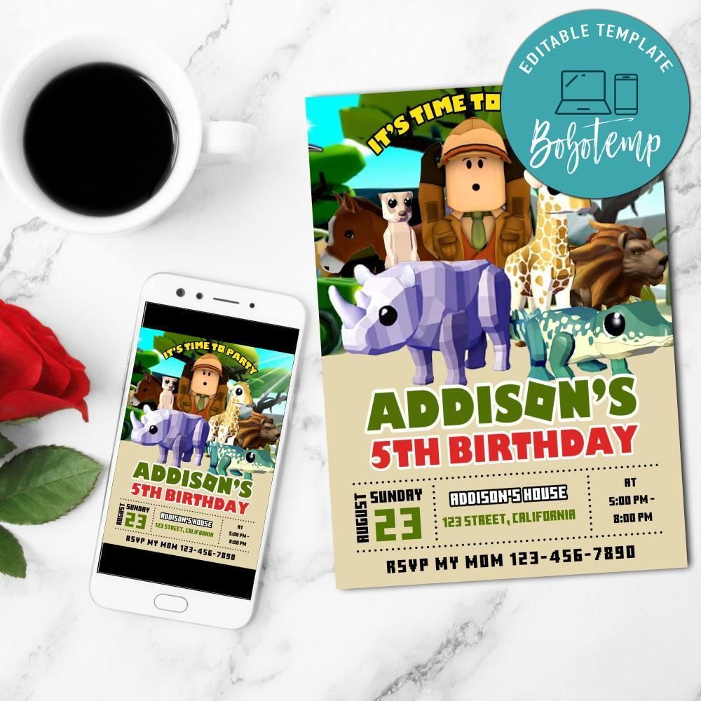 Roblox Safari Birthday Mobile Invite Customizable Template Instant Download
