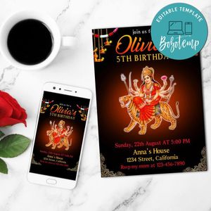 Mata Ki Chowki Birthday Invitation Customizable Template to Print at Home Instant Download