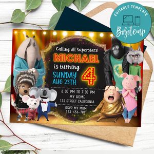 Sing 2 Party Invitation Customizable Template to Print at Home Instant Download