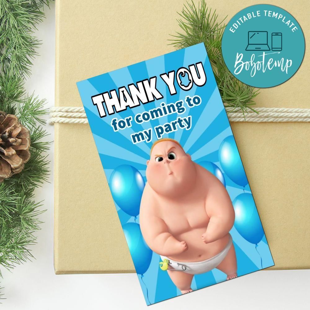 Jimbo Boss Baby Thank You Tag Customizable Template To Print At Home Instant Download
