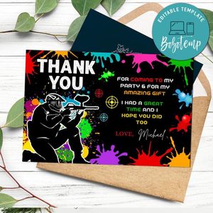 Paintball Thank you card Customizable Template to Print at Home Instant Download