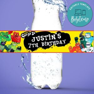 Goo Jit Zu Birthday Water Bottle Label Template to Print at Home Instant Download