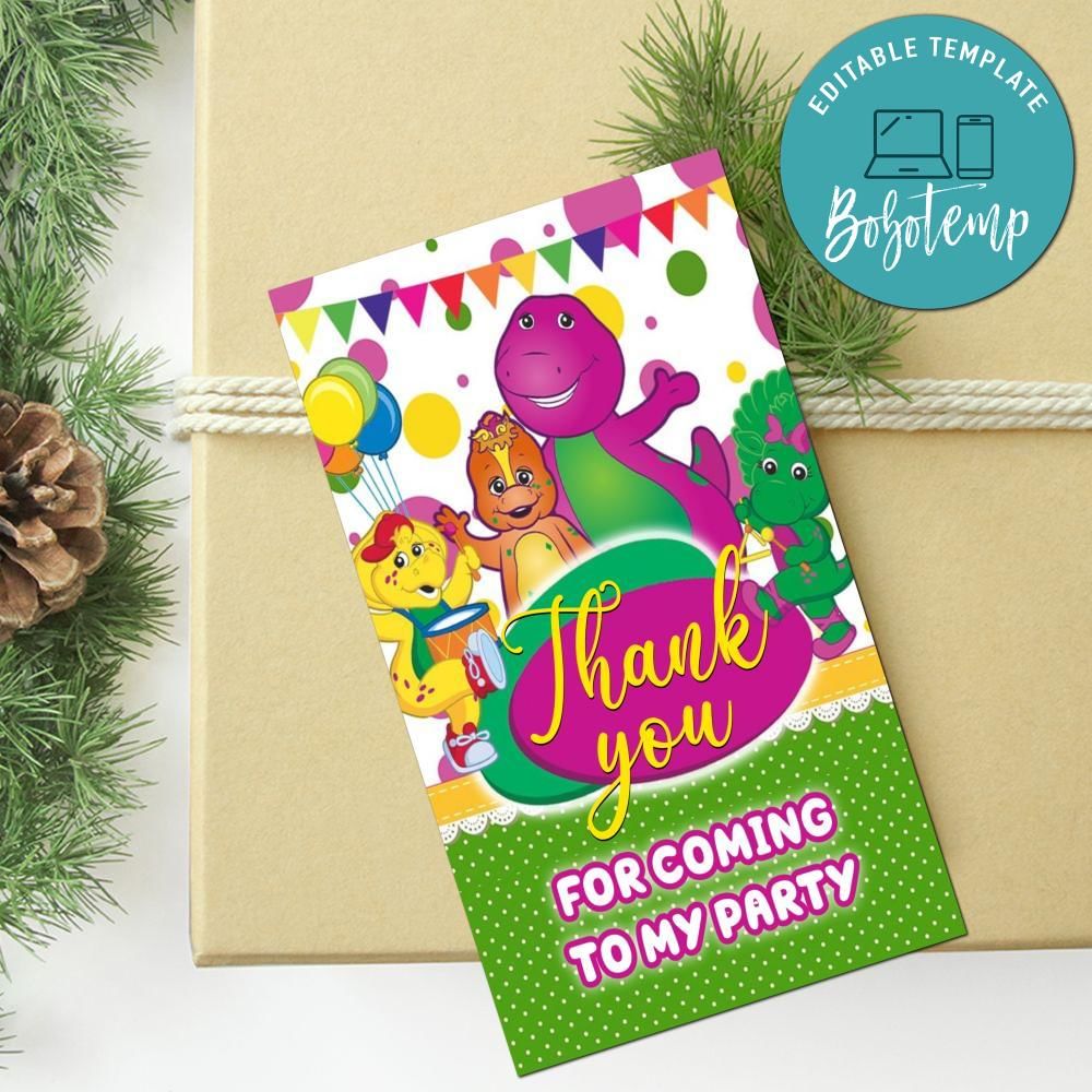 Barney Thank You Tag Customizable Template | Bobotemp
