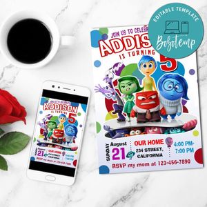 Inside out 2 Birthday Invitation Customizable Template to Print at Home Instant Download